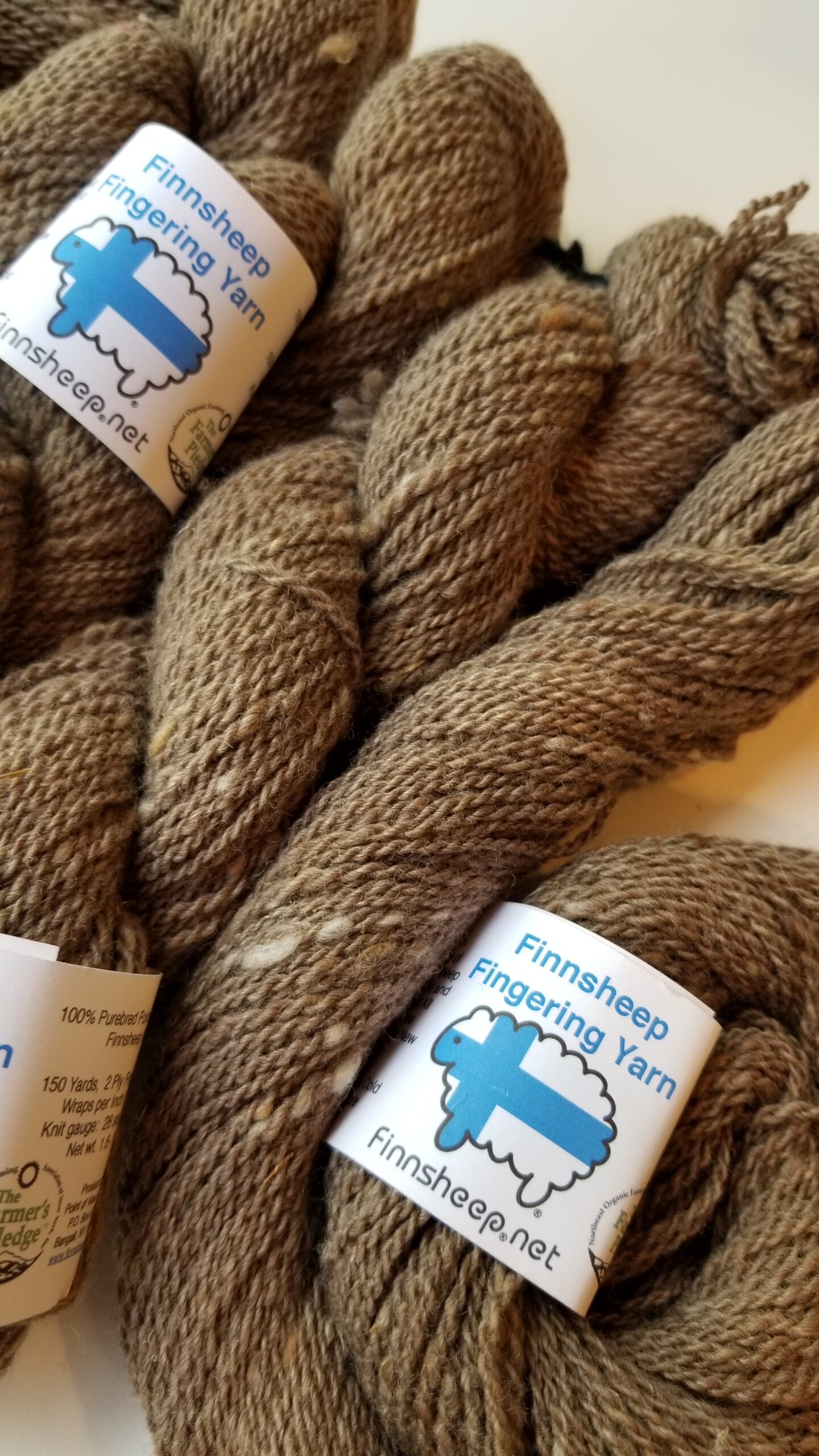 Natural Brown Slubby FINNSHEEP Fingering Weight Wool 2 Ply Yarn, 1. 6- 1.8  oz, 150 yards