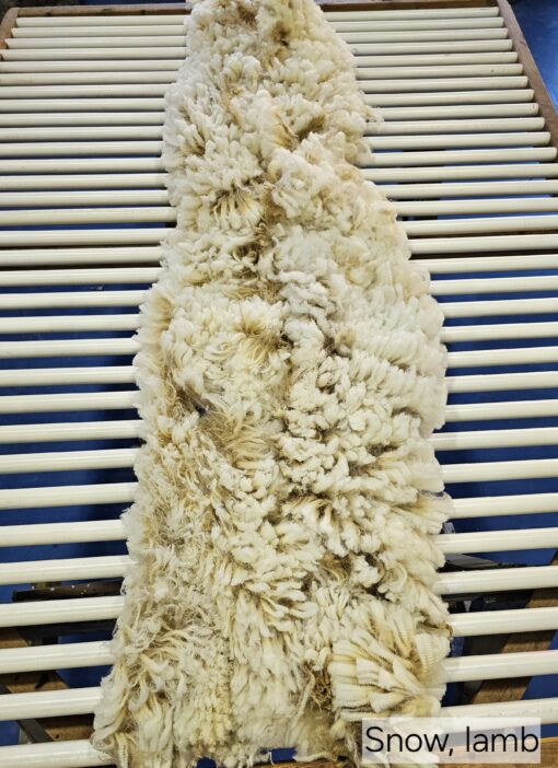 A pile of white wool on top of a wooden table.